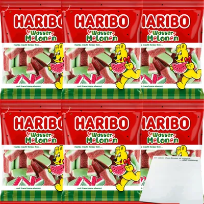 Produktbild von Haribo Wassermelonen 6er Pack (6x160g Packung) + usy Block
