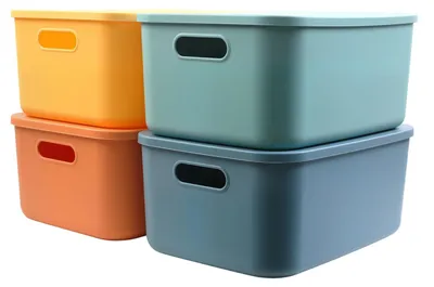 Obrázek produktu pro Sada čtyř barevných plastových úložných boxů s víkem
