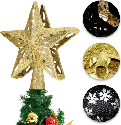 Immagine prodotto di Stella albero di Natale Top LED fiocco di neve rotante proiettore luci di Natale Decorazioni per l'albero di Natale, oro