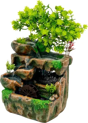 Produktbild von Tischbrunnen Wasser - Indoor Mini Zen Wasserfall - LED-Beleuchtung - Kunstharz - Pumpe 180 l/h 60 cm Förderhöhe 220–240V - Grün