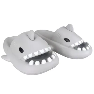 Produktbild von Damen Herren Badelatschen Schaumstoff Badeschuhe Hausschuhe Haifisch Grau Gr.40/41