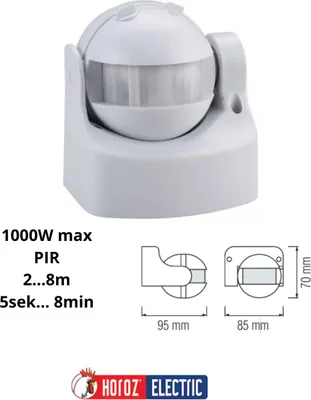 Zdjęcie produktu dla HOROZ Czujnik ruchu PIR 1200W ścienny/sufitowy biały