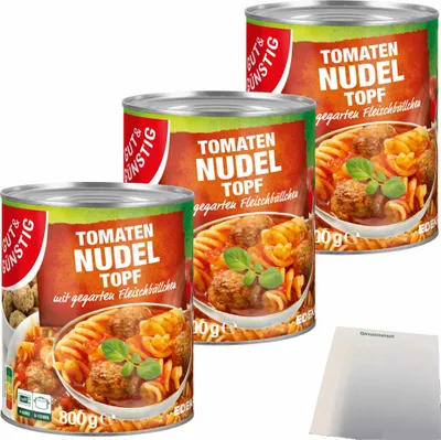Produktbild von Gut & Günstig Tomaten Nudeltopf mit Fleischbällchen 3er Pack (3x800g Dose) + usy Block
