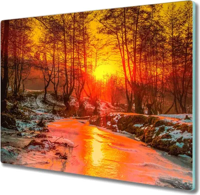 Produktbild von Coloray Schneidebrett Herdabdeckplatte 60x52 cm Kochplattenabdeckung Küchenbrett Hackbrett - Schnee Natur Wald Fluss