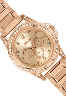 Produktbild von Tikkers Kinderuhr Roségold Metallarmband Regenbogen Steine