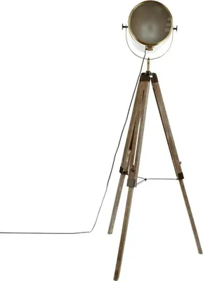Produktbild von Stehlampe mit Projektor aus Metall und gebürstetem Holz, Schwarz