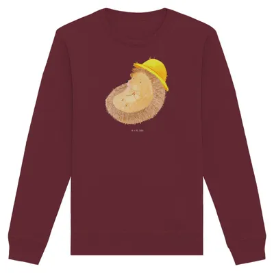 Produktbild von Mr. & Mrs. Panda Bio Baumwoll Pullover Igel Beten Größe M - Burgundy - Geschenk, Sweatshirt, Bio-Pullover, Nachhaltiger, Genießen, Sweater, Lustige Sprüche, Leben, Gott