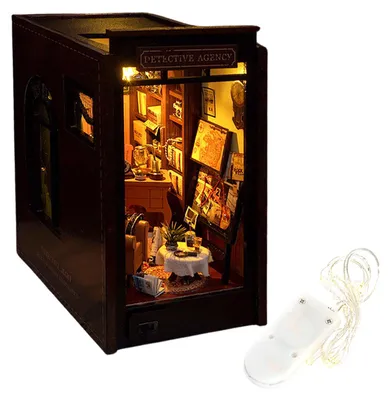 Image de Kit Detective Agency DIY Book Nook – Ensemble de serre-livres miniatures en bois pour projets DIY, idée cadeau