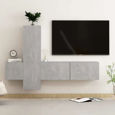 Produktbild von The Living Store 3-tlg. TV-Schrank-Set Betongrau Holzwerkstoff