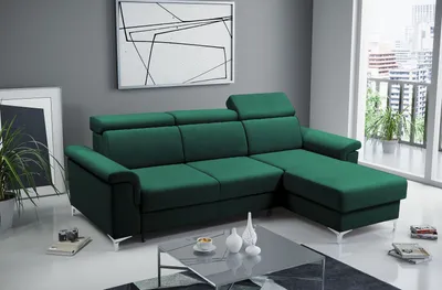 Image de canapé d'angle 252 cm universel MARTIN avec fonction sommeil canapé à ressorts ondulés salon (vert flasque)