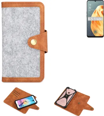 Produktbild von K-S-Trade Handyhülle kompatibel mit Oppo F15 Schutzhülle Filz-Hülle Kunst-Leder hellgrau braun (1x)