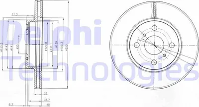 Produktbild von 2x DELPHI Bremsscheibe BG4053 für TOYOTA Yaris Schrägheck (_P9_) 46 3mm 255mm