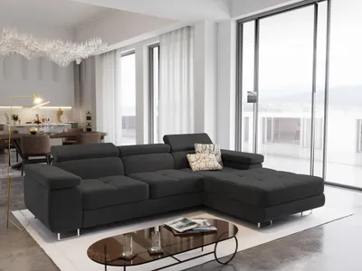 Produktbild von Masseno Ecksofa ELMA R-S mit Schlaffunktion L-Form, Sofa mit Bettkasten, Wohnzimmersofa, Couch, Soffa, Bettsofa, Couchgarnitur- Schwarz, MONOLITH 95