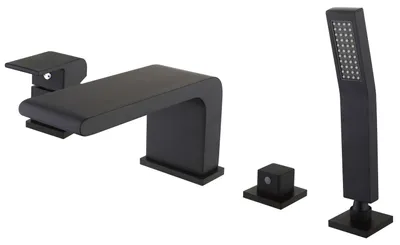 Produktbild von Wannenrandarmatur Fliesenrandarmatur 6080B in Schwarz - Design 4-Loch-Wasserfall-Badewannenarmatur