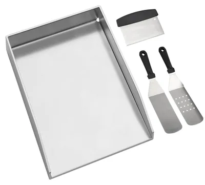 Produktbild von Edelstahl-Plancha-Grillplatte mit Spatel und Schaber