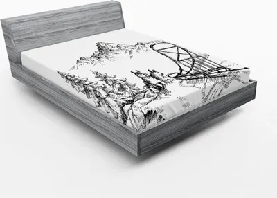 Produktbild von ABAKUHAUS Alaskan Malamute Spannbetttuch, Berglandschaft im Winter Schlittenhunde Kiefern Wildnis, 90 x 200 cm, Schwarz und weiß