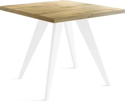Obrázek produktu pro Čtvercový rozkládací jídelní stůl Quadro 100-150 cm - industriální jídelní stůl s bílými dřevěnými nohami pro 4-6 osob - kuchyňský stůl v loftovém stylu - dub Wotan