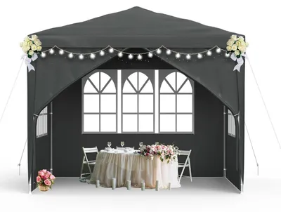 Immagine prodotto di Tenda da giardino 3x3 metri con pareti laterali e finestre, colore antracite, realizzata in poliestere, con protezione UV e impermeabile