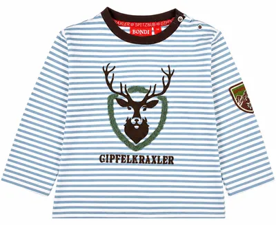 Produktbild von BONDI Baby Jungen Langarmshirt "Hirsch" 91776 | Stripe Blue/Offwhite Größe: 86
