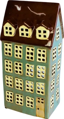 Produktbild von Windlicht Haus aus Keramik hellblau 30 cm hoch Keramikhaus Lichterhaus Dekohaus