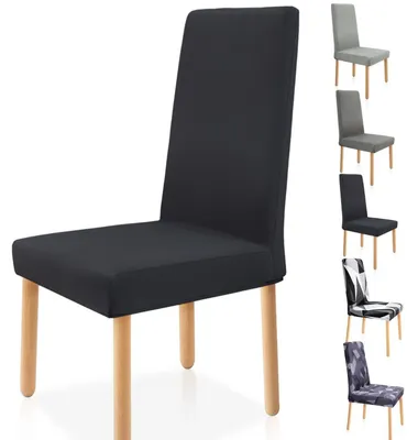 Produktbild von Stuhlhussen Schwarz 6er Set Stretch Waschbar für Esszimmer Büro Konferenz