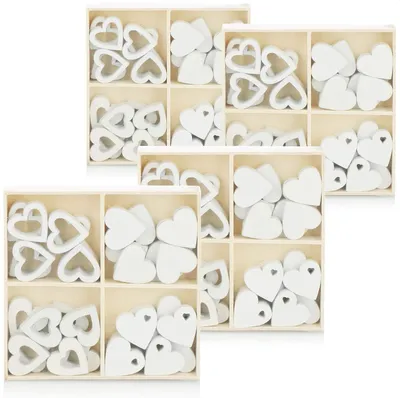 Productafbeelding van Hartstrooi decoratie - Set van 128 - Kleine houten hartjes in vier designs