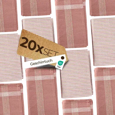 Zdjęcie produktu dla Ręczniki kuchenne Sterzbach Jacquard, wzór Greg – paski i jednolity kolor, 100% bawełna, można prać w pralce, łatwe w pielęgnacji, wysokiej jakości, wytrzymałe, 50 x 70 cm, różowe