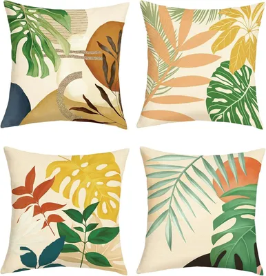Produktbild von Kissenbezüge 45x45 cm, 4er Set, tropische Blätter, Polyester, für Sofa