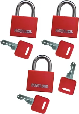 Obrázok produktu pre Sada zámkov Hangschloss, 3-dielna, 30 mm, červená, s 4 kľúčmi, vhodná pre dvere a skrine