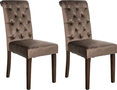 Produktbild von CLP 2er Set Esszimmerstühle Lisburn Mit Lehne im Chesterfield Design braun Material Samt