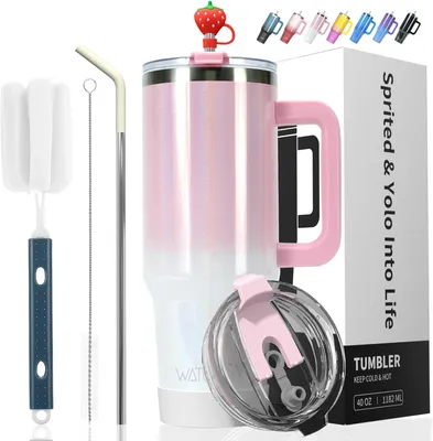 Obrázok produktu pre Termos hrnček 1140ml, rukoväť, slamka, vákuová izolácia, ružovo-biela, na cesty