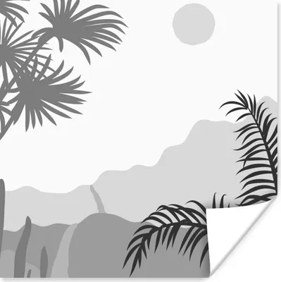Produktbild von MuchoWow® Poster Illustration - Tropisch - Schwarz - Weiß 100x100 cm - Babyzimmer