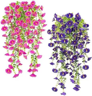 Produktbild von 4 Stück Kunstblume Hängend Petunien Seidenblumen, Künstliche Hängepflanzen Eukalyptus wie echt, 78CM Künstliche Blumen für Draußen Wetterfest, Plastikblumen Petunien Pflanzen für Balkon