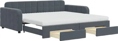 Obrázok produktu pre vidaXL Rozťahovacia posteľ so zásuvkami tmavosivá 100x200 cm zamat
