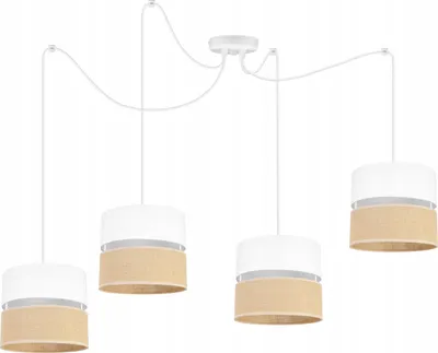 Immagine prodotto di Light-Home Juta Spider lampada a sospensione - Metallo con paralume in tessuto - E27 - Spider a 4 luci 20 cm - Base bianca e juta e bianco