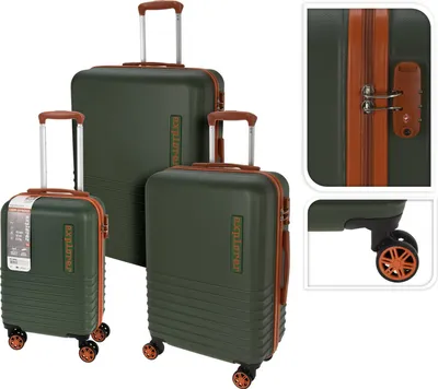 Obrázok produktu pre Sada kufrov Explorer 3 ks - 18", 22", 26", zelená/koňaková, zámok TSA