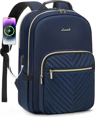 Produktbild von Laptop Rucksack Damen 15,6 Zoll Wasserdicht USB-Ladeanschluss Blau