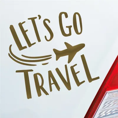 Produktbild von Auto Aufkleber Let's go travel Lass uns reisen Urlaub Holiday Car 10x10 cm Gold Sticker Heckscheibenaufkleber