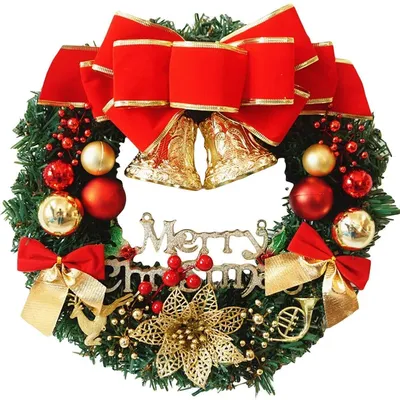 Imagen del producto de Guirnalda navideña artificial con poinsettias y adornos