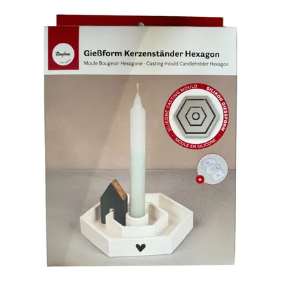 Produktbild von Rayher Silikon Gießform Kerzenständer Hexagon, 16x14x2,5cm, inkl. 3x5 Schablonen