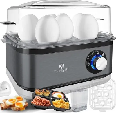 Image de Cuiseur à œufs pour 8 œufs avec chauffage électrique, réglage de la cuisson et support à omelette en acier inoxydable, sans BPA, lavable au lave-vaisselle