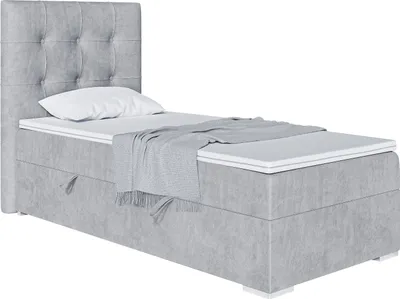 Produktbild von MEBLINI Boxspringbett mit Bettkasten - Gepolstert Einzelbett mit Matratze und Topper - Polsterbett mit Stauraum - Bett mit Kopfteil - Stauraumbett - DENIZ - 90x200 Rechts  - H3/Hellgrau Samt