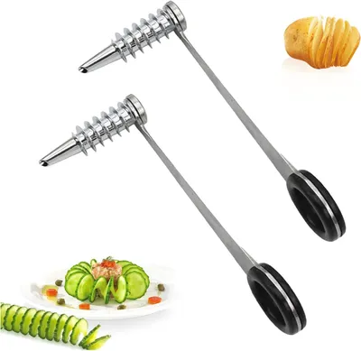 Image de 2 spirales pour légumes, en acier inoxydable, manuels, pour fruits, pommes de terre, carottes, concombres, pommes