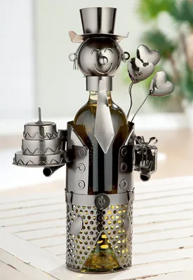 Produktbild von Gilde Flaschenhalter "Geburtstag" vernickelt H: 23 cm B: 19 cm T: 13.5 cm 65163