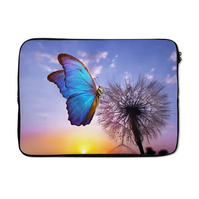 Produktbild von MuchoWow® Laptop Hülle 13 Zoll Schmetterling - Sonnenuntergang - Löwenzahn - Blau Laptoptasche - Laptophülle - Sleeve - Rundumschutz