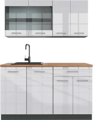 Produktbild von Küchenzeile Vicco R-Line Weiß Hochglanz 140 cm , AP Eiche, Model 43105