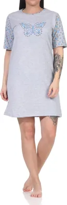 Produktbild von Damen kurzarm Nachthemd mit Schmetterling als Motiv - 112 214 10 714 ; blau , 48