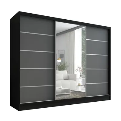 Produktbild von Schwebetürenschrank, 3-türig Schrank 200 cm mit Spiegel ARIVA 1 (Schwarz , Graphit)