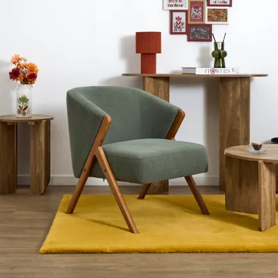 Image de Fauteuil - HOME DECO FACTORY - Jules - Rétro Chic - Côtelé - Vert