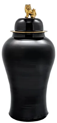 Produktbild von Casa Padrino Luxus Deko Vase Schwarz / Gold Ø 54 x H. 115 cm - Chinesische Porzellan Vase mit Deckel